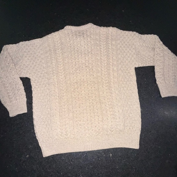 BLARNEY 100% MERINO IRISH WOOL NEW LEATHER BUTTONS IVORY BEIGE CABLE KNIT SZ MED - Picture 7 of 10